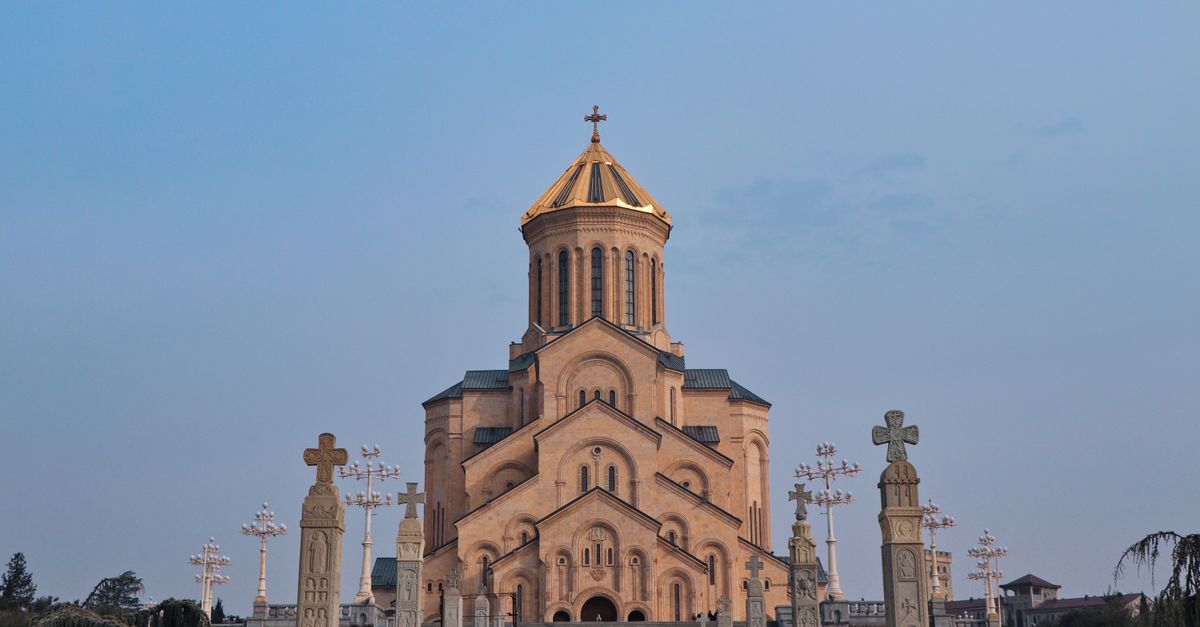 Stunning view of Tbilisi's Holy Trinity Cathedral, a landmark of Georgian architecture.